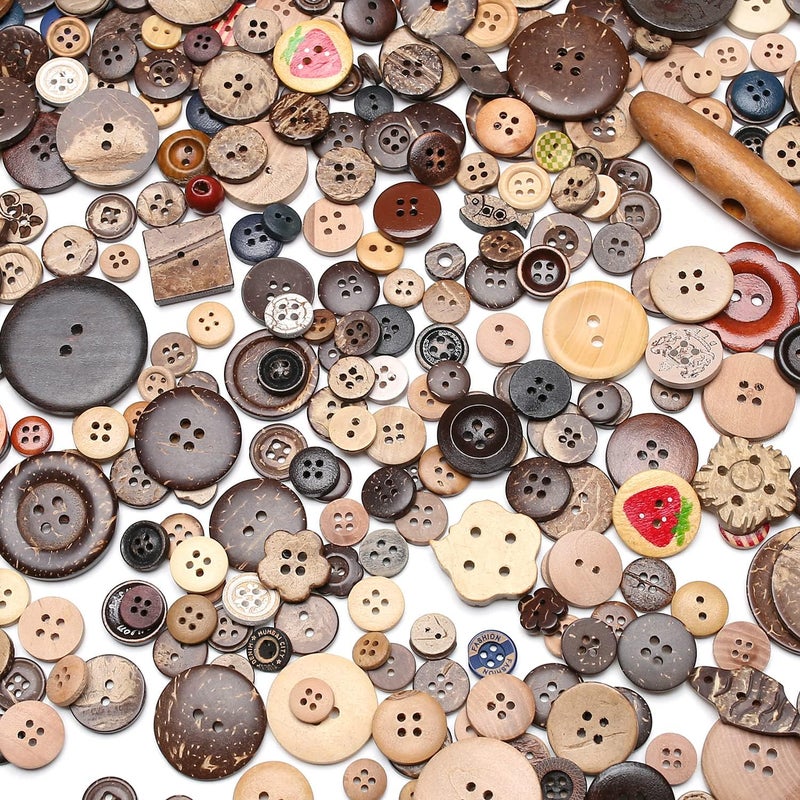 Jepeux About 200 Wood Coconut Shell Button Resin Buttons, Sewing DIY Craft Buttons, Hand-Painted Decorative Buttons - Image 2